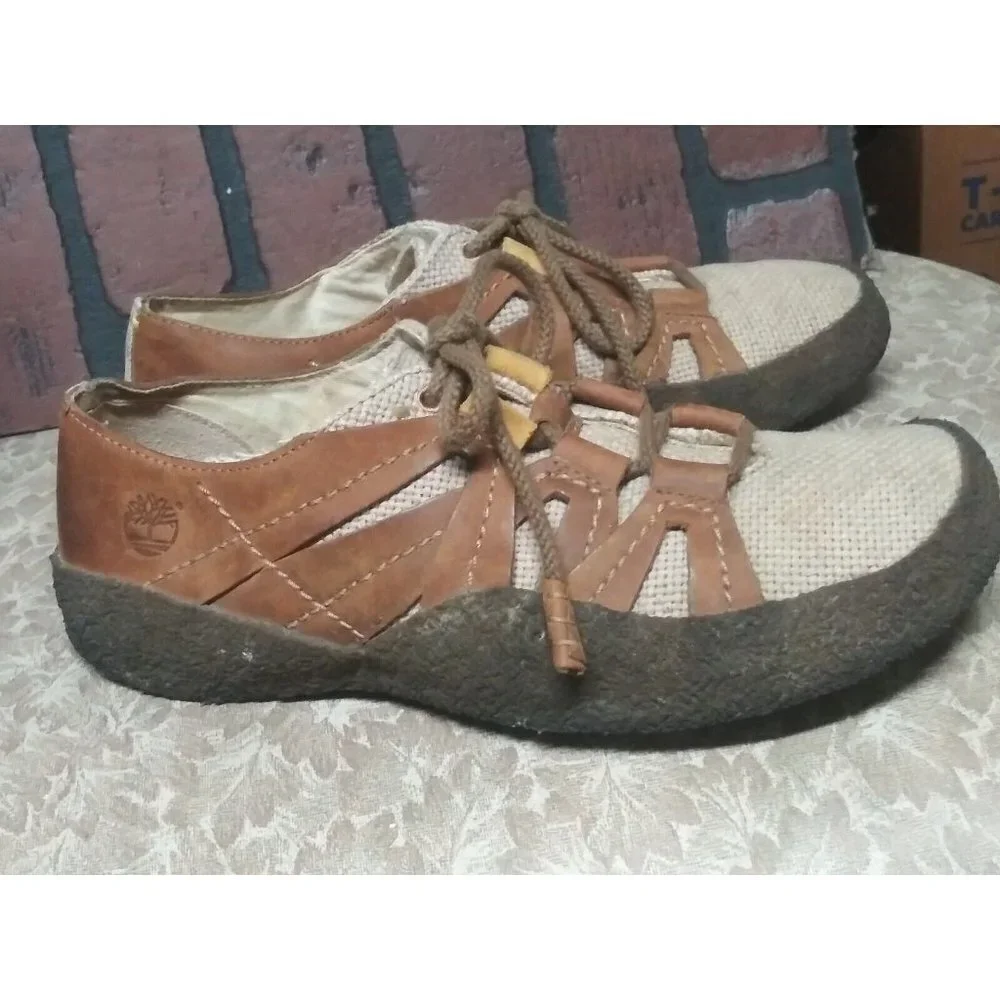 Timberland Smartwool Sneakers Mens 8M Brown leather + Hemp Lace Up Casual Shoes